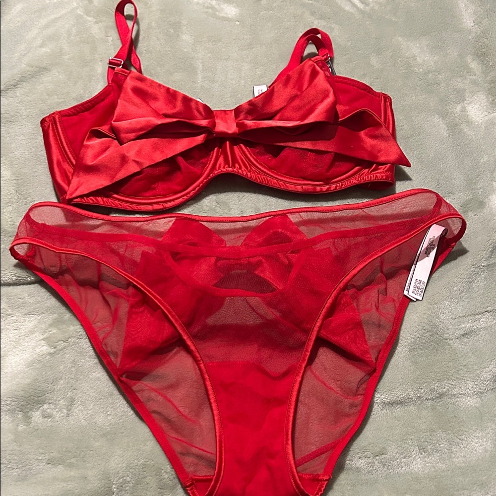 Victoria's Secret Scarlet Satin and Mesh Set